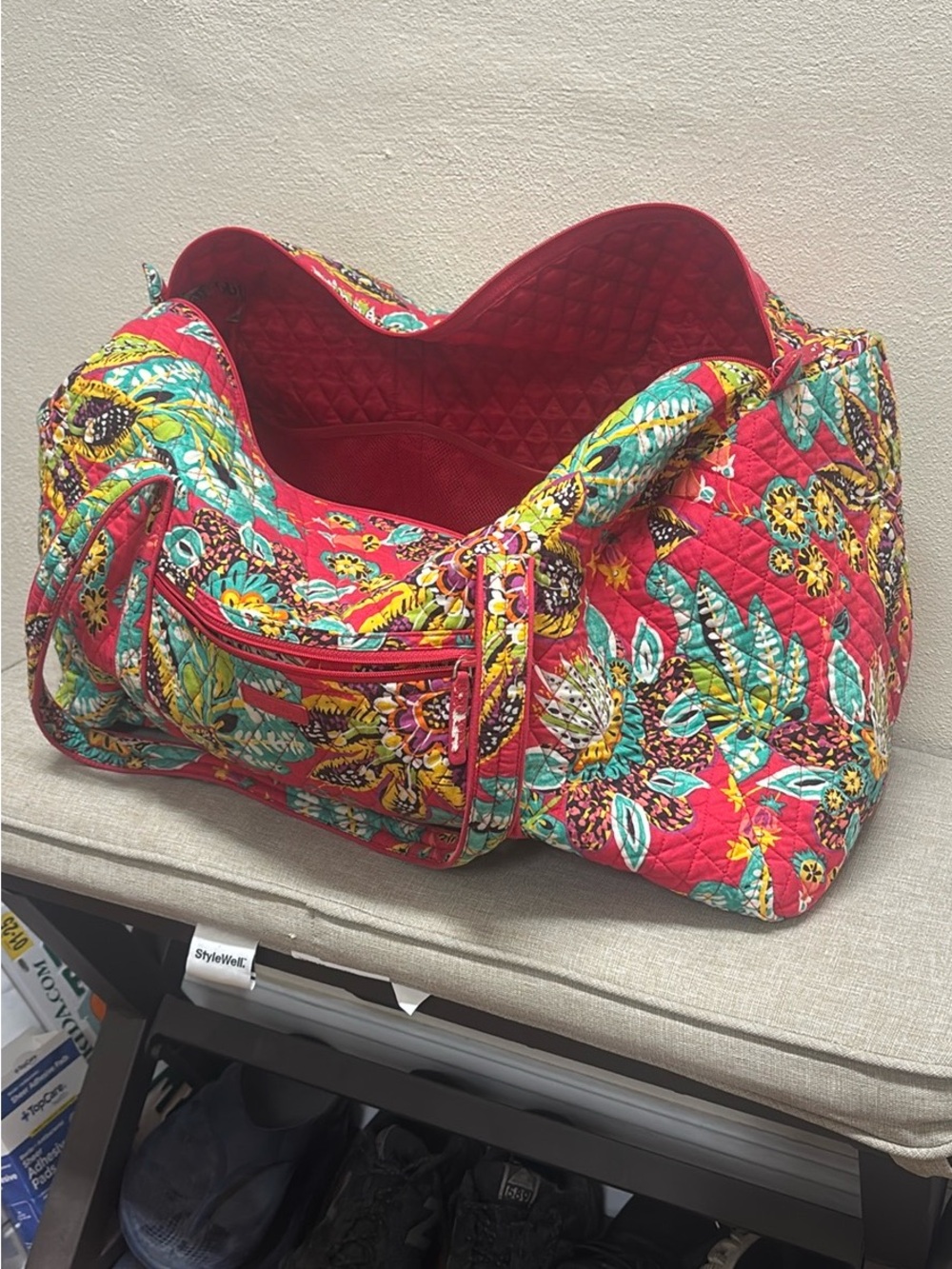 Vera Bradley Red Quilted Floral Travel Duffel